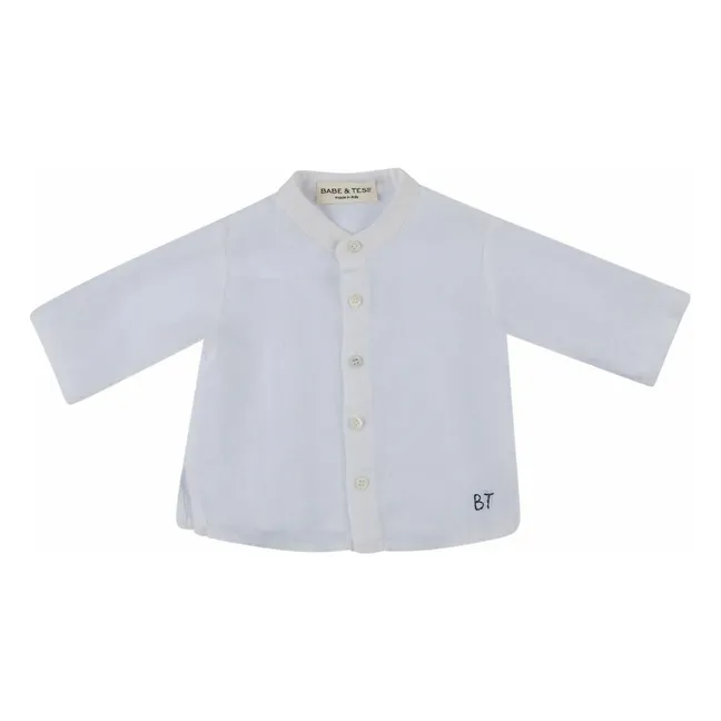 Camicia in lino con logo ricamato | Bianco