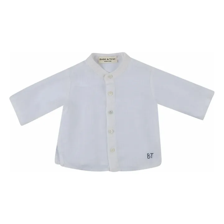 Linen Embroidered Logo Shirt | White- Product image n°0