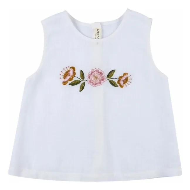Top Fleuri Lin | Blanc