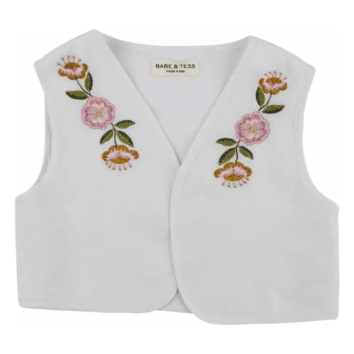 Babe & Tess White Linen Floral Cardigan