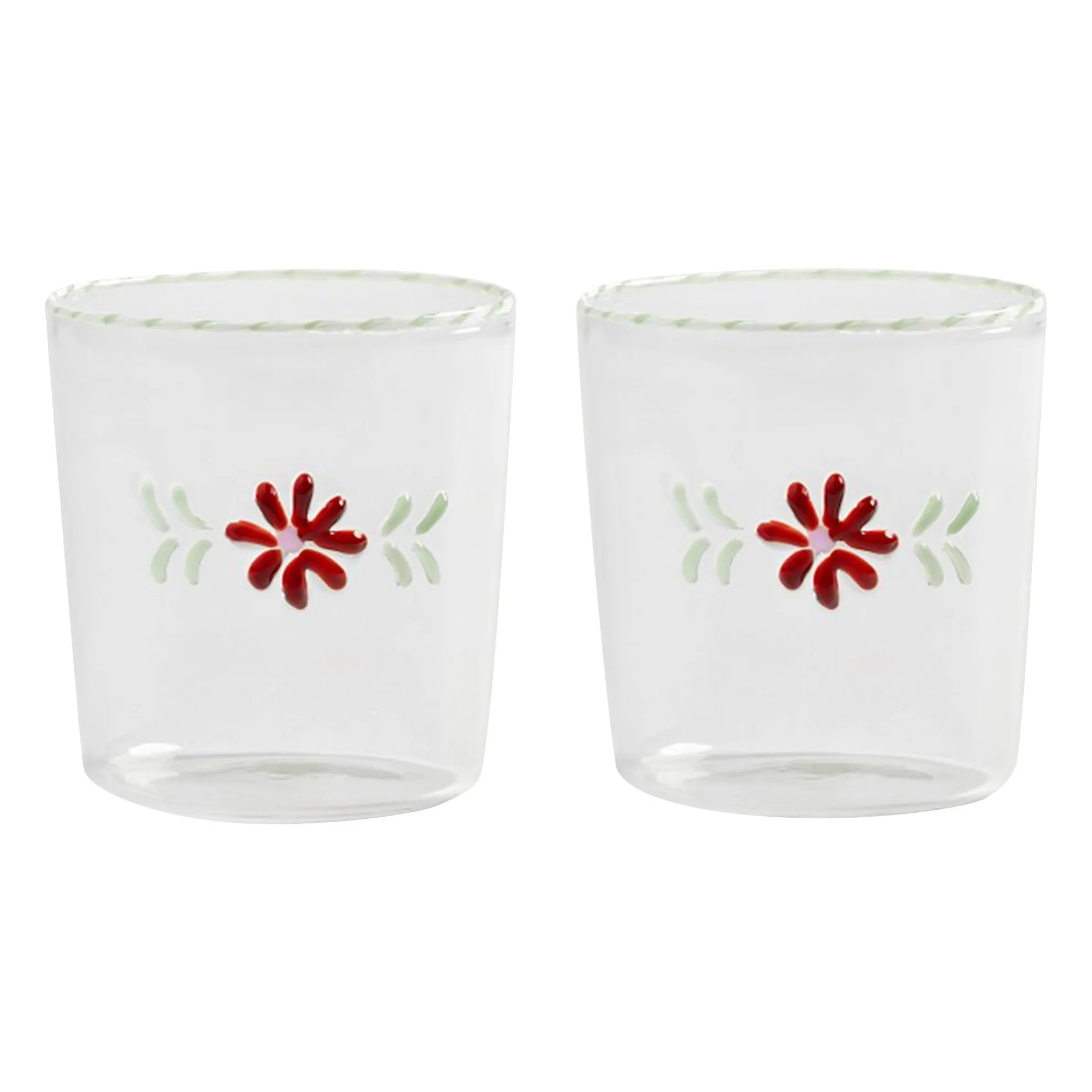 &Klevering Red Flora Glasses - Set Of 2