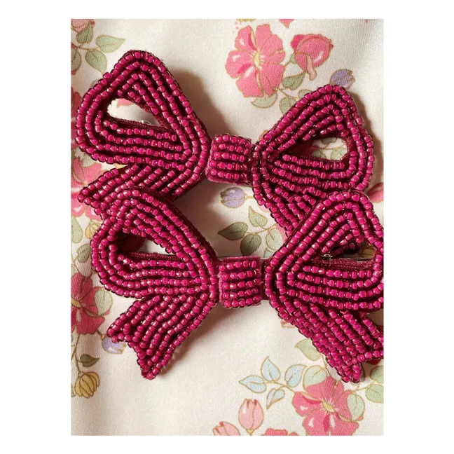 Set di 2 fermagli a forma di fiocco con perle | Bordeaux