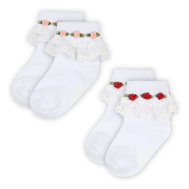 2er-Set Socken Volant | Weiß