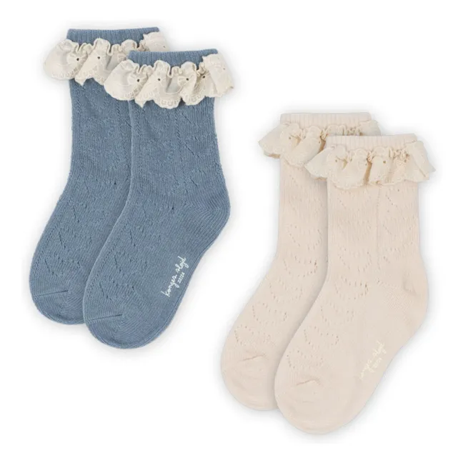 Set of 2 Pointelle Socks | Blue