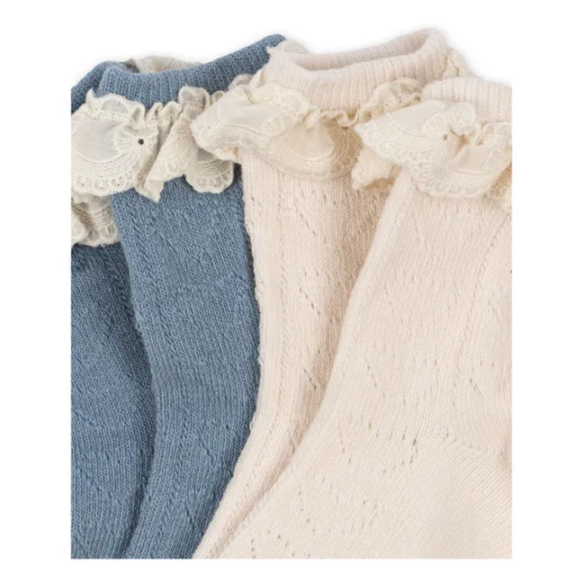 Set of 2 Pointelle Socks | Blue