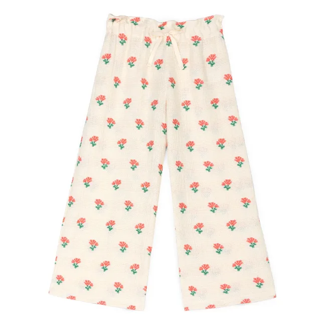 Pantalon Coraline Fleurs Coton Bio | Ecru