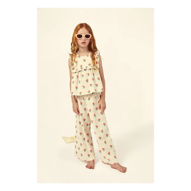 Pantalon Coraline Fleurs Coton Bio | Ecru