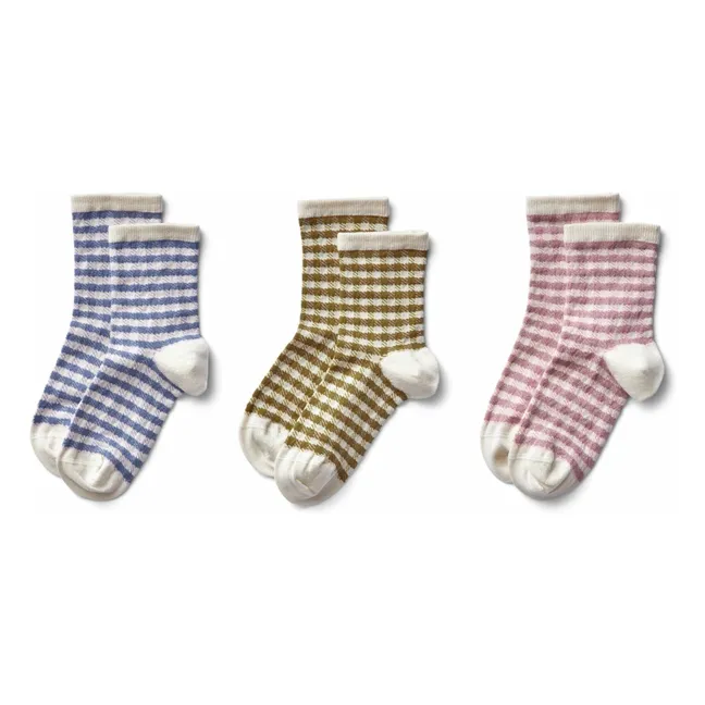 Set of 3 Checkered Socks | Pink