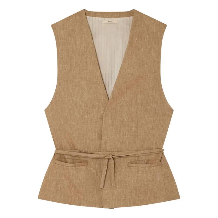 Chaqueta sin mangas Marcello de lino | Camel- Imagen del producto n°0