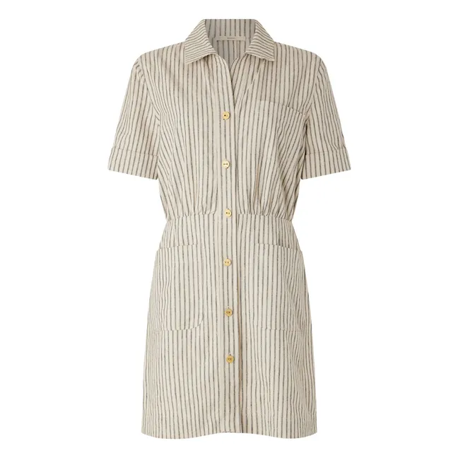 Vestido de rayas Tanohi de lino y algodón orgánico | Crudo