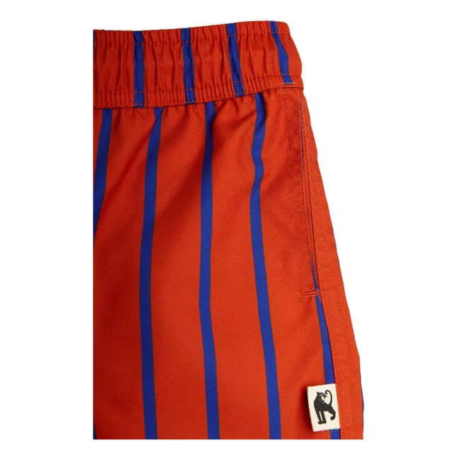 Striped Organic Cotton Swim Shorts | Red