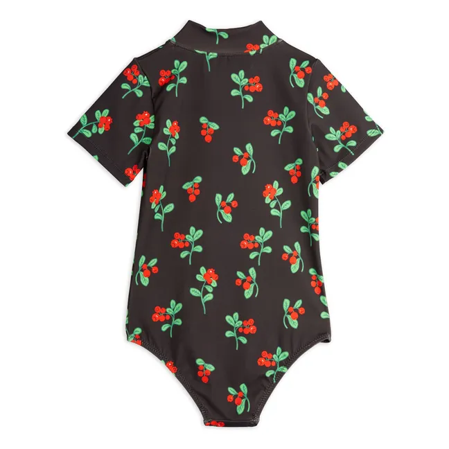 Badeanzug Lingonberries Blümchen Bio-Baumwolle | Schwarz