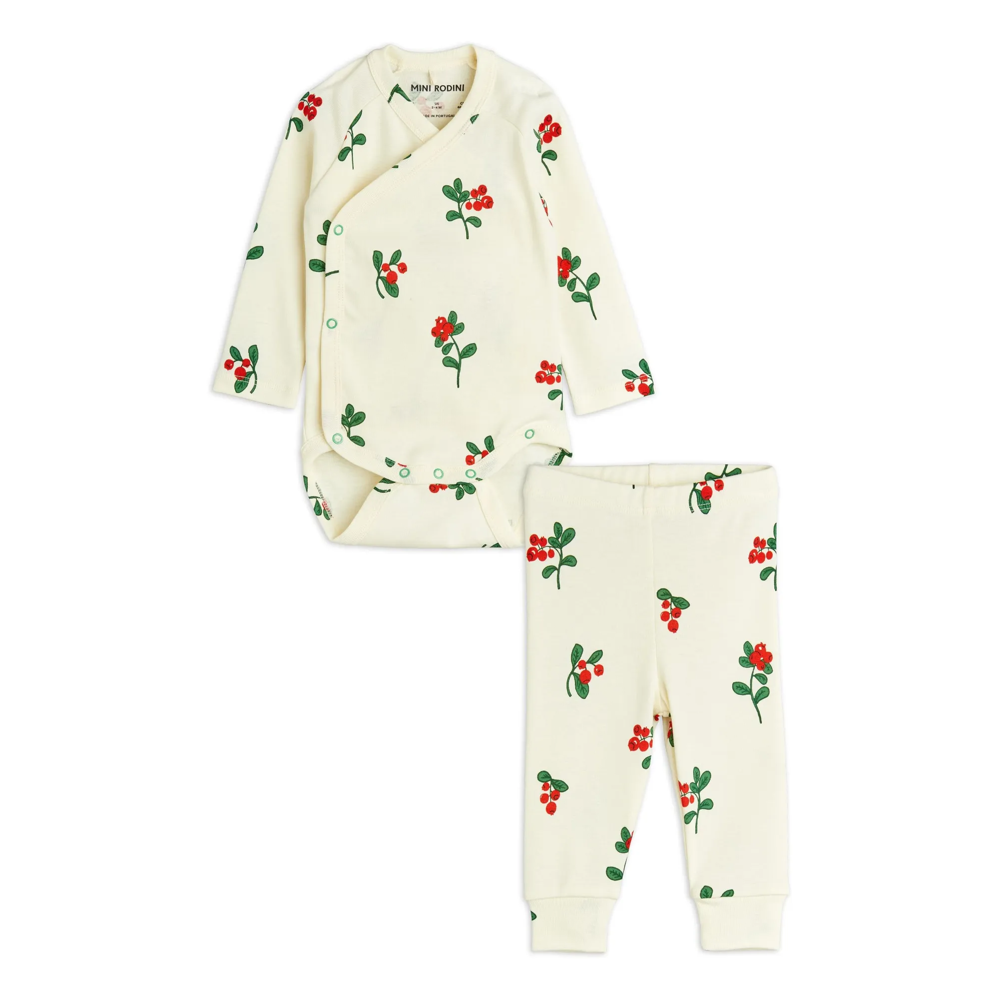Mini Rodini Ecru Organic Cotton Floral Bodysuit And Legging Set