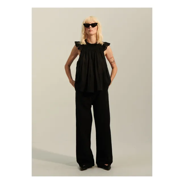 Top de gasa de algodón a rayas Mykonos | Negro