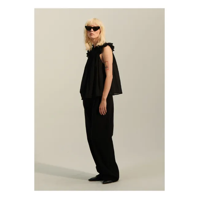 Top Mykonos Rayures Gaze de Coton | Noir