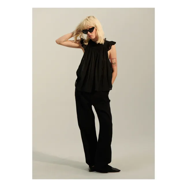 Top Mykonos Rayures Gaze de Coton | Noir