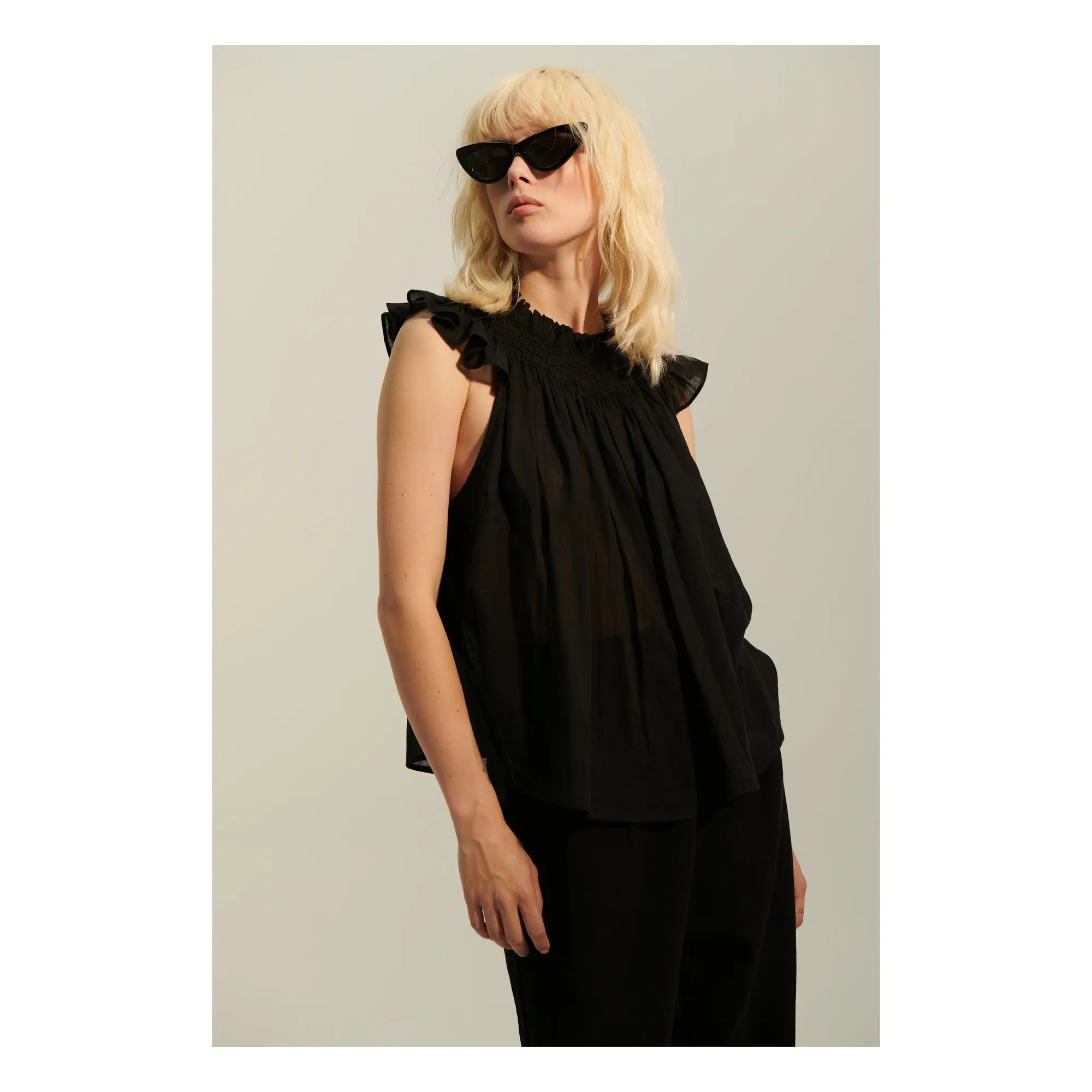 Bellepiece Black Top Mykonos Stripes Cotton Gauze