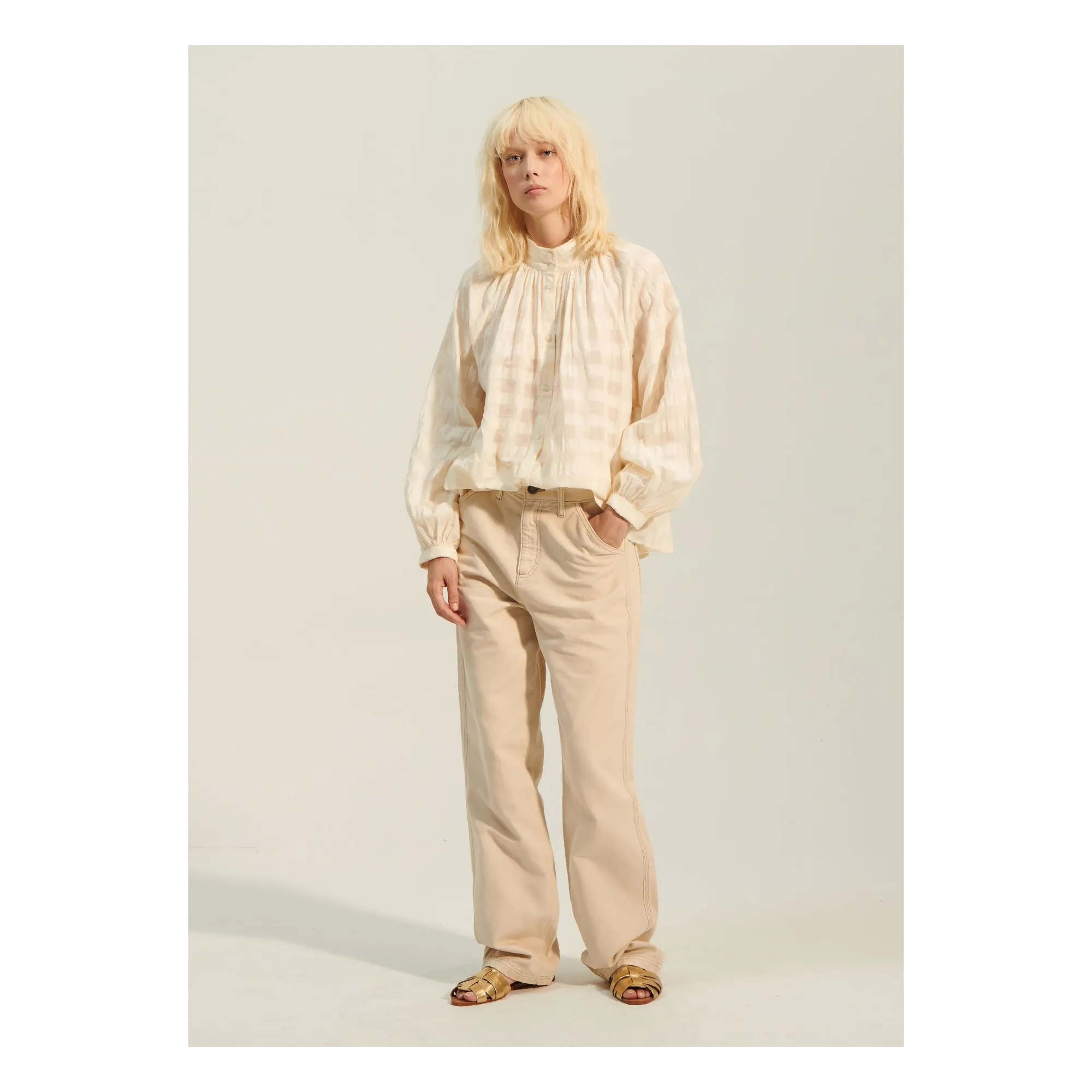 Bellepiece Ecru Blouse Paxos Carreaux Dobby