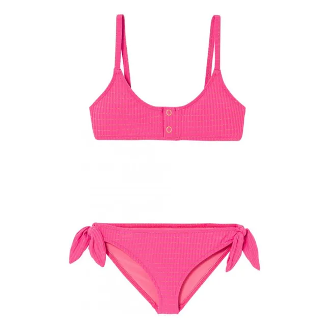 Striped Metallic Swimsuit | Fuchsia