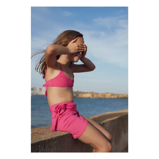 Striped Metallic Swimsuit | Fuchsia