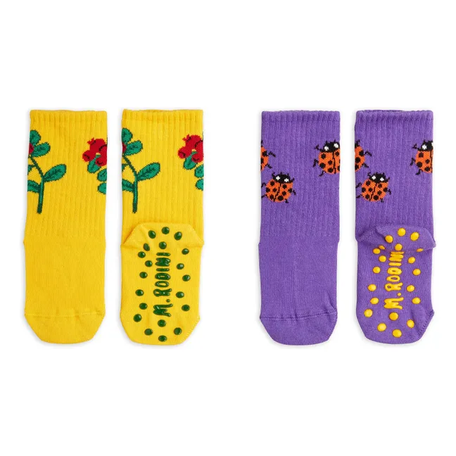 Set di 2 calzini antiscivolo a fiori in cotone biologico | Viola