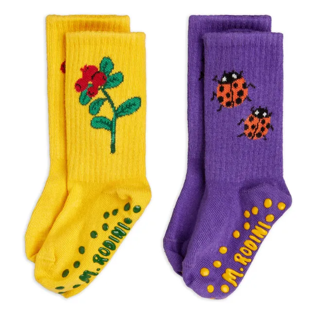 Set di 2 calzini antiscivolo a fiori in cotone biologico | Viola