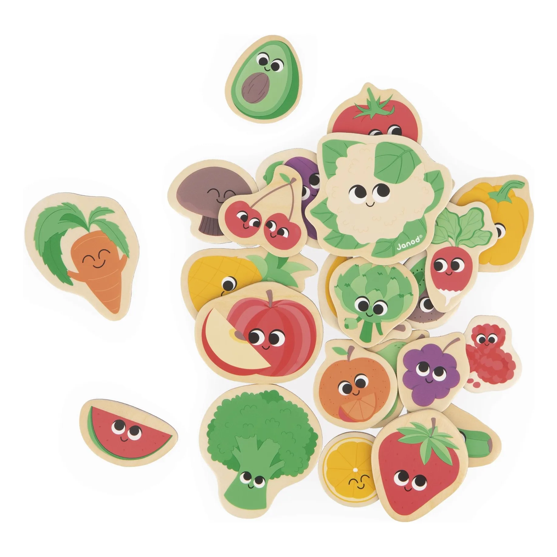 Janod Multicoloured Magnets - Fruits & Vegetables - 24 Pieces