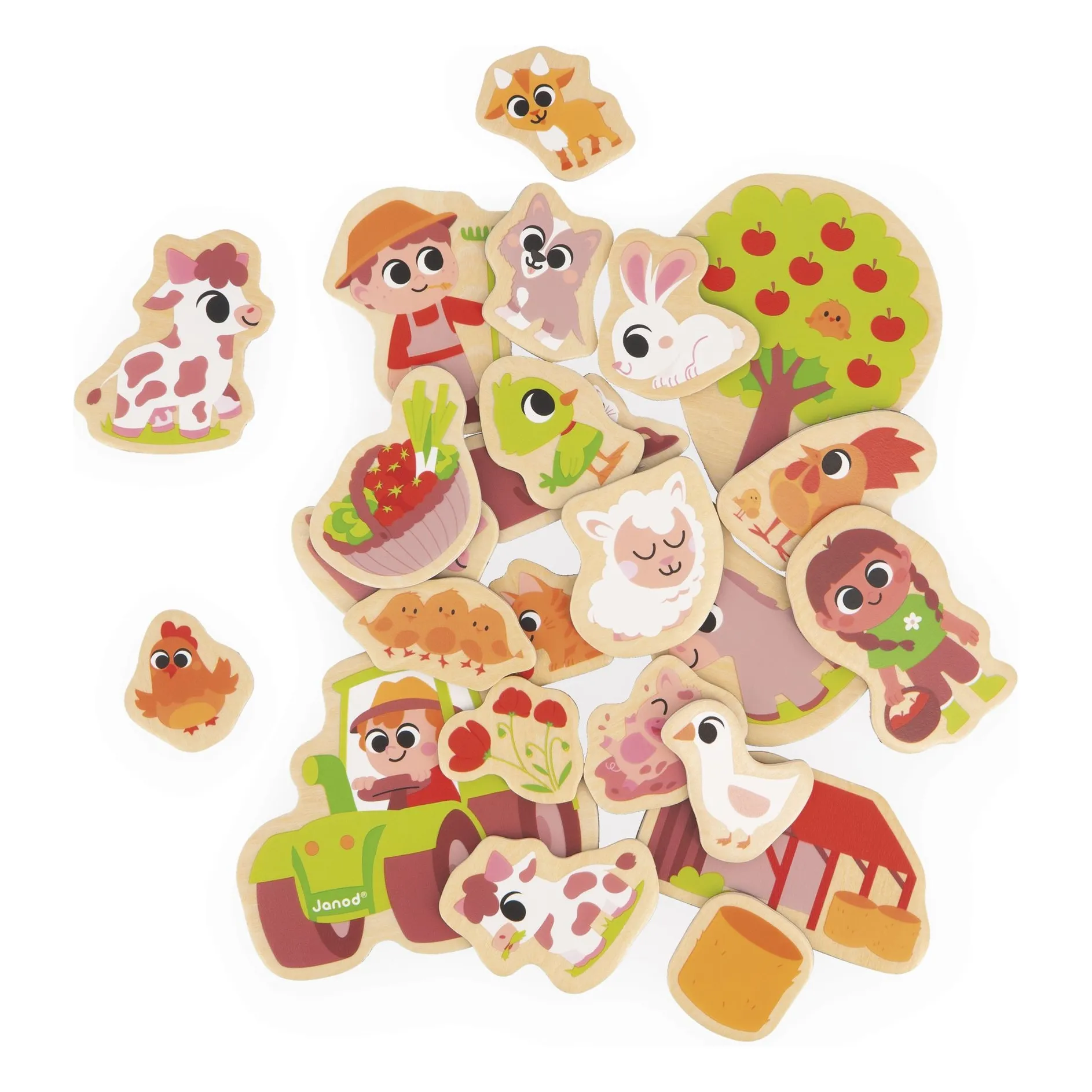 Janod Multicoloured Magnets - The Farm - 24 Pieces