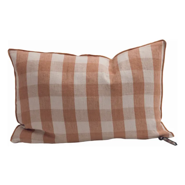 Coussin en lin lavé Vichy Cottage | Terracotta