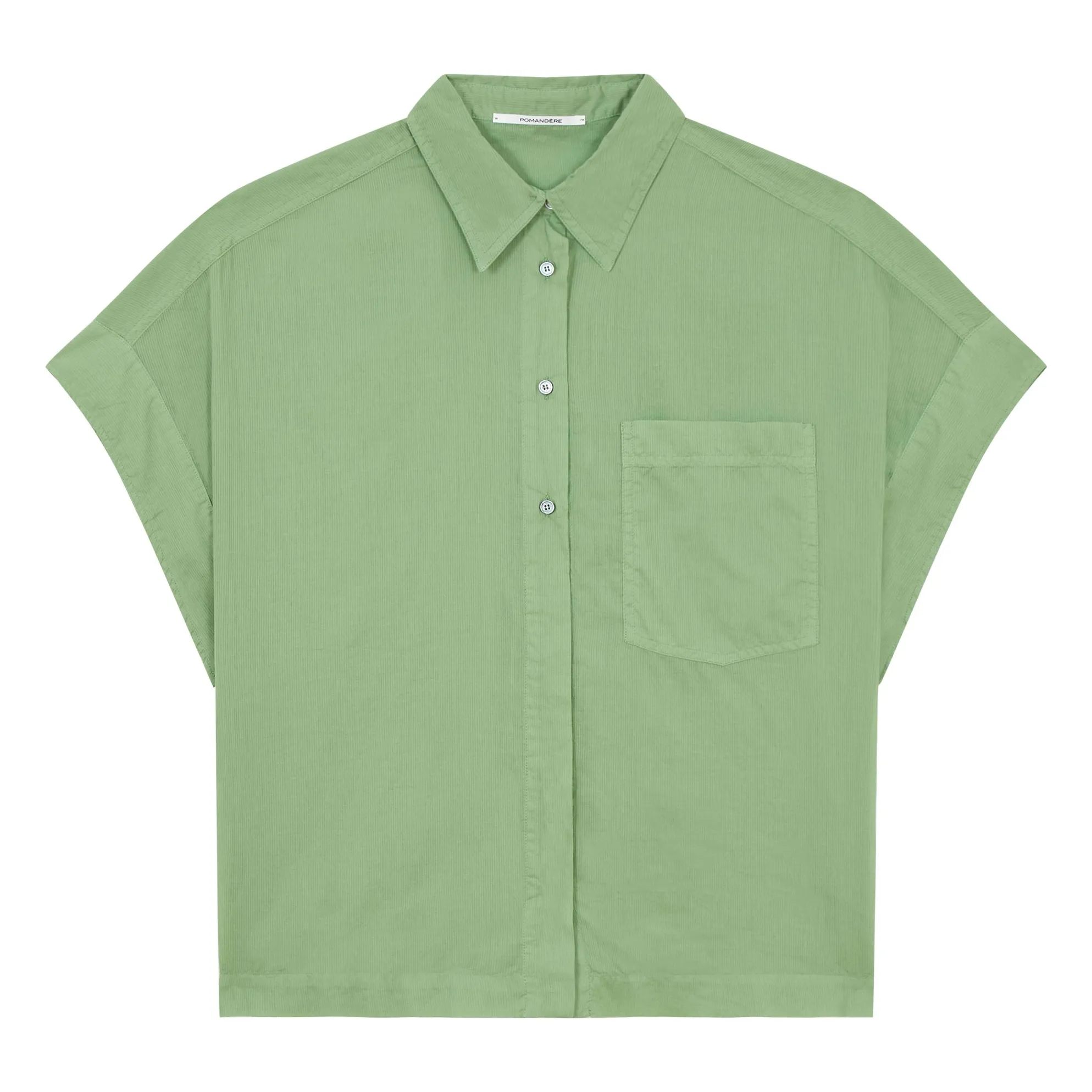 Pomandère Sage Cotton Batiste Stripe Short Sleeve Shirt