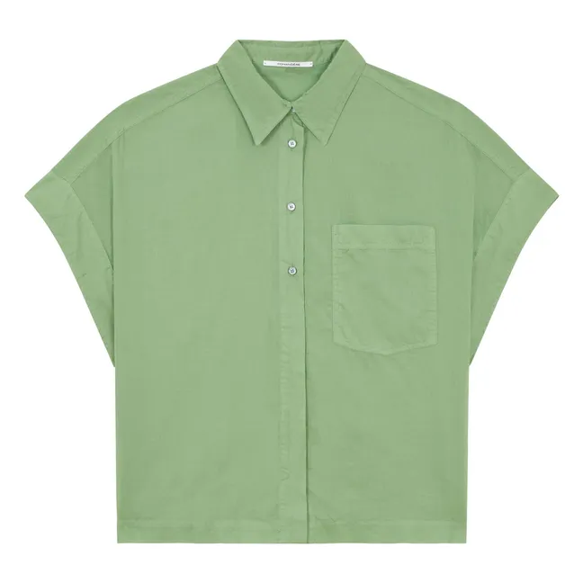 Cotton Batiste Stripe Short Sleeve Shirt | Sage