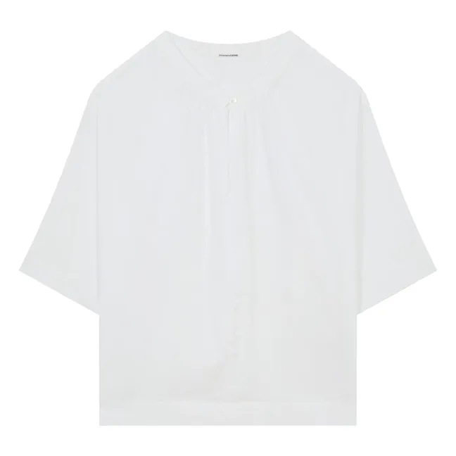 Blusa de popelina de algodón de manga corta | Blanco