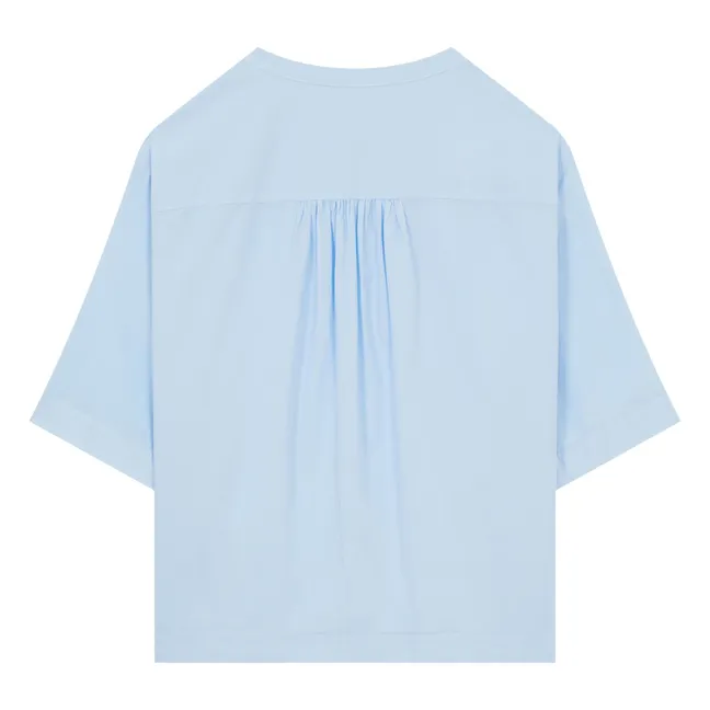 Blusa de popelina de algodón de manga corta | Azul Cielo