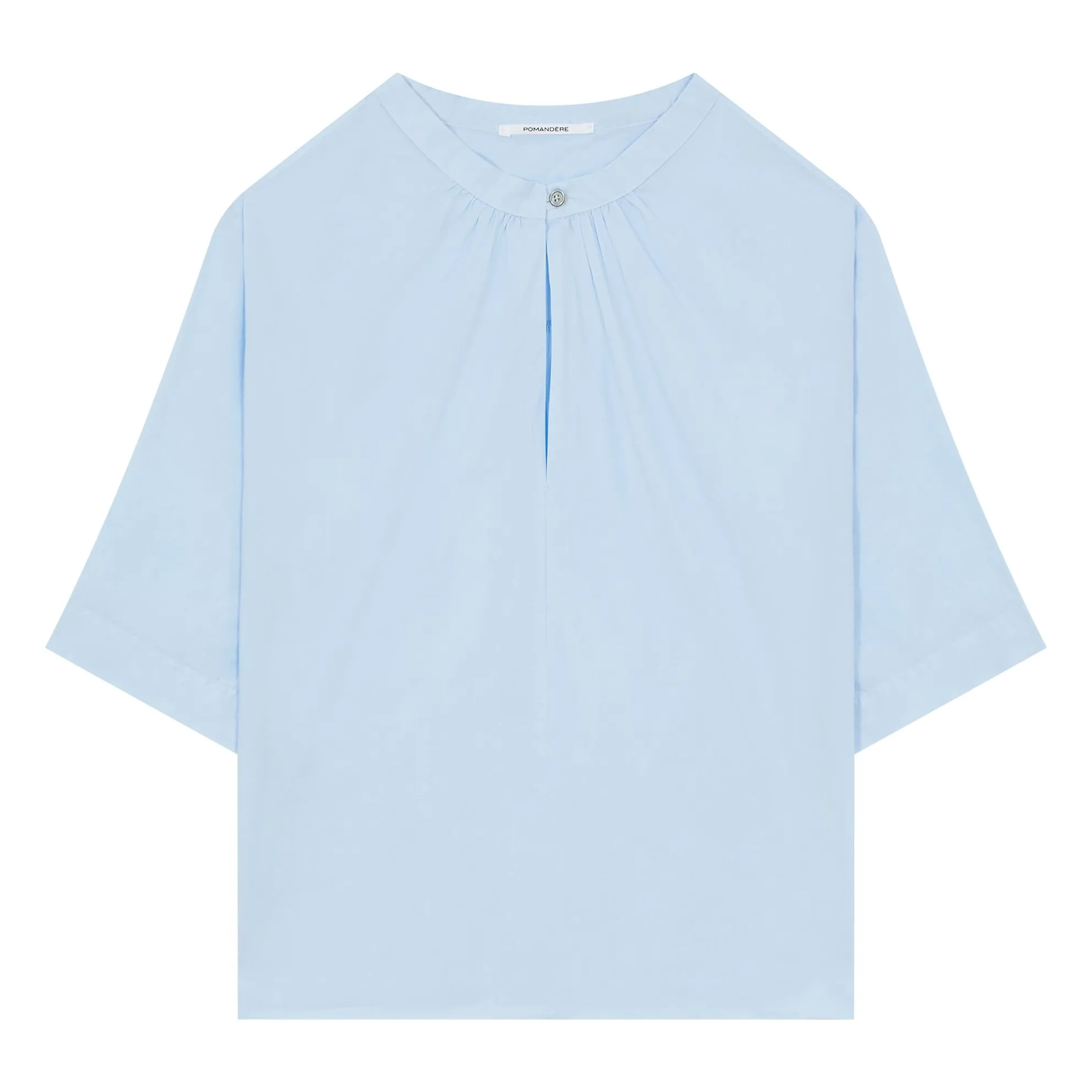 Pomandère Light Blue Cotton Poplin Short Sleeve Blouse