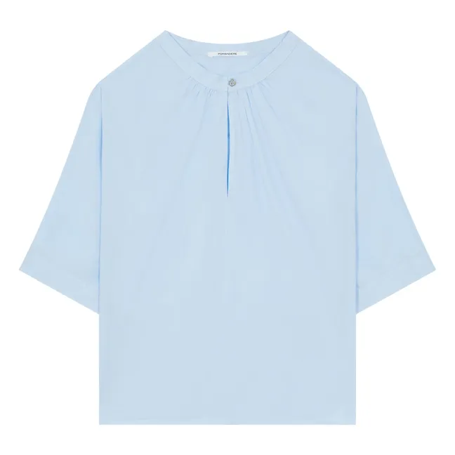 Cotton Poplin Short Sleeve Blouse | Light blue