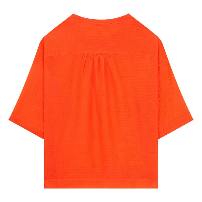 Blusa de gasa de seda con estampado de algodón | Rouge coquelicot