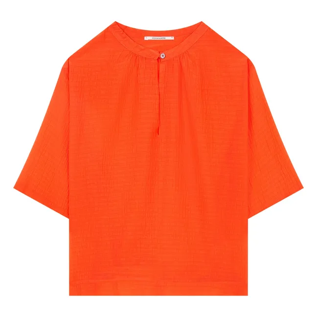 Blusa de gasa de seda con estampado de algodón | Rouge coquelicot