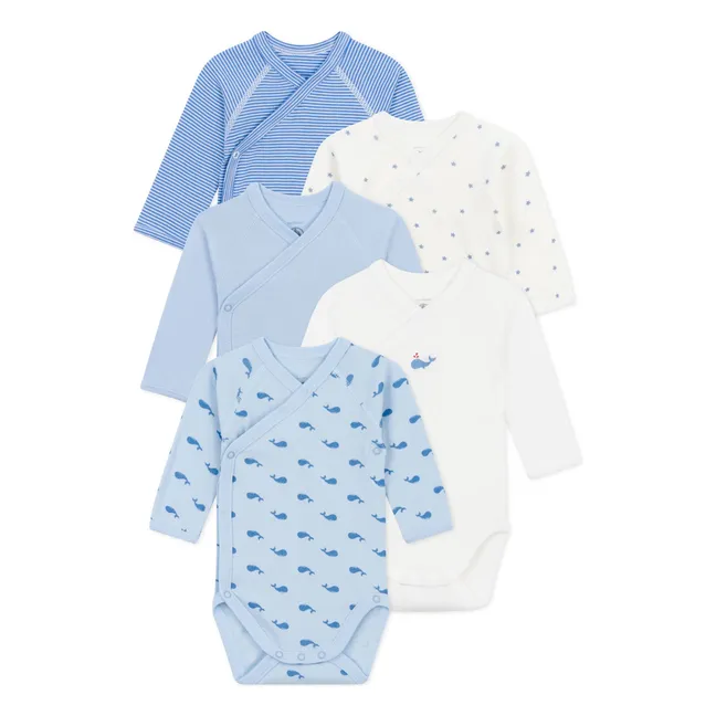 Lot 5 Bodies Naissance Baleine Coton Bio | Bleu