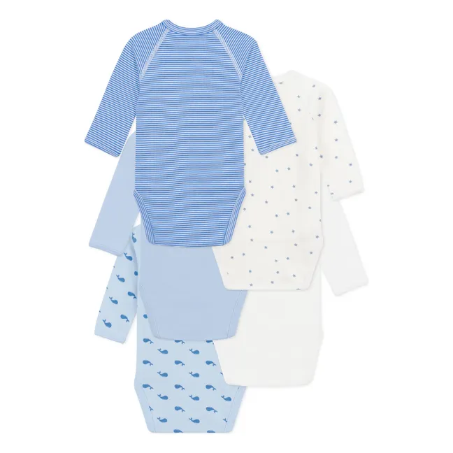Lot 5 Bodies Naissance Baleine Coton Bio | Bleu