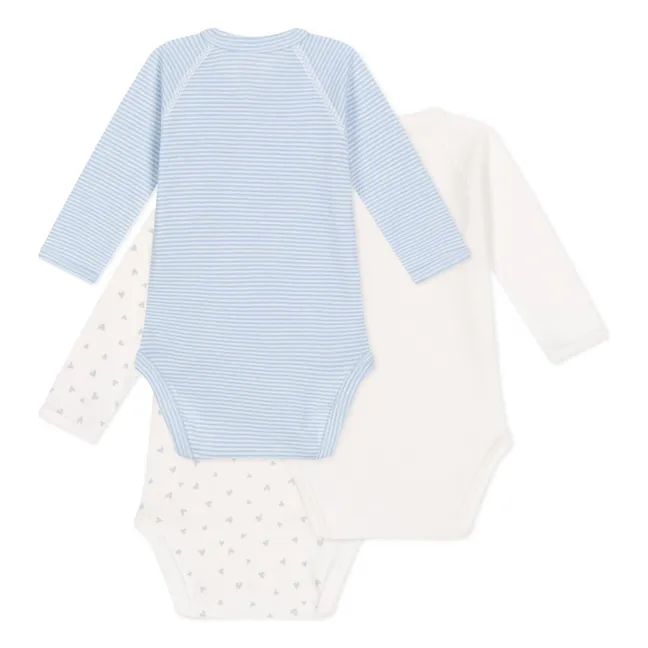 Set of 3 Organic Cotton Stripes Birth Bodies | Light blue
