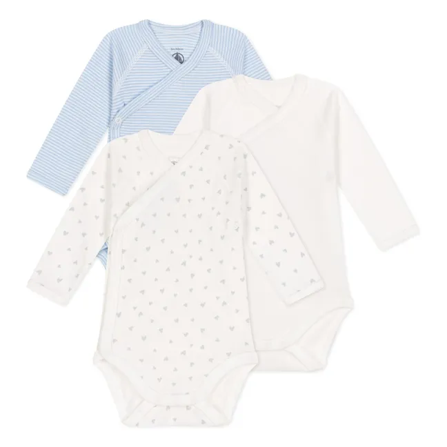 Set of 3 Organic Cotton Stripes Birth Bodies | Light blue