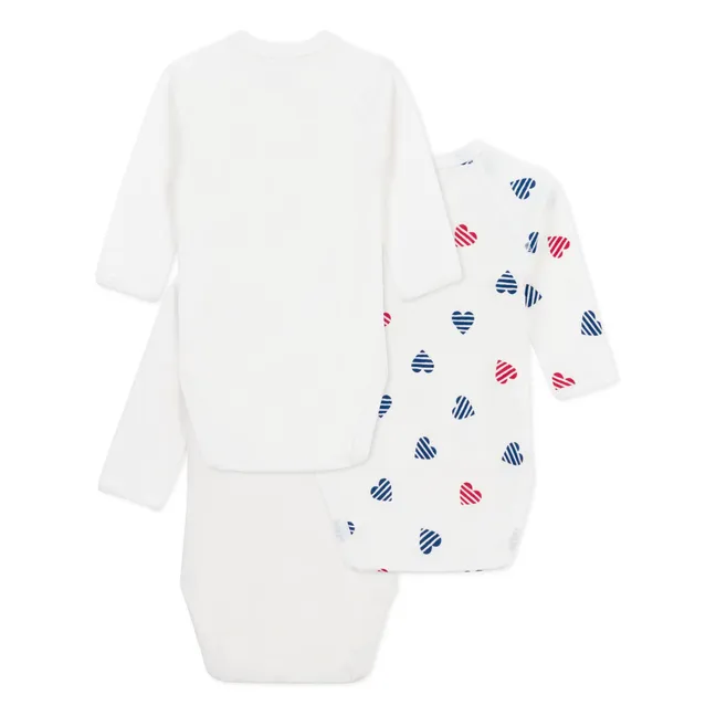 Set of 3 Striped Heart Organic Cotton Birth Bodies | Ecru