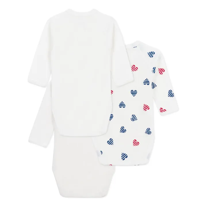 Set of 3 Striped Heart Organic Cotton Birth Bodies | Ecru- Product image n°1