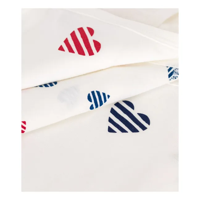 Set of 3 Striped Heart Organic Cotton Birth Bodies | Ecru