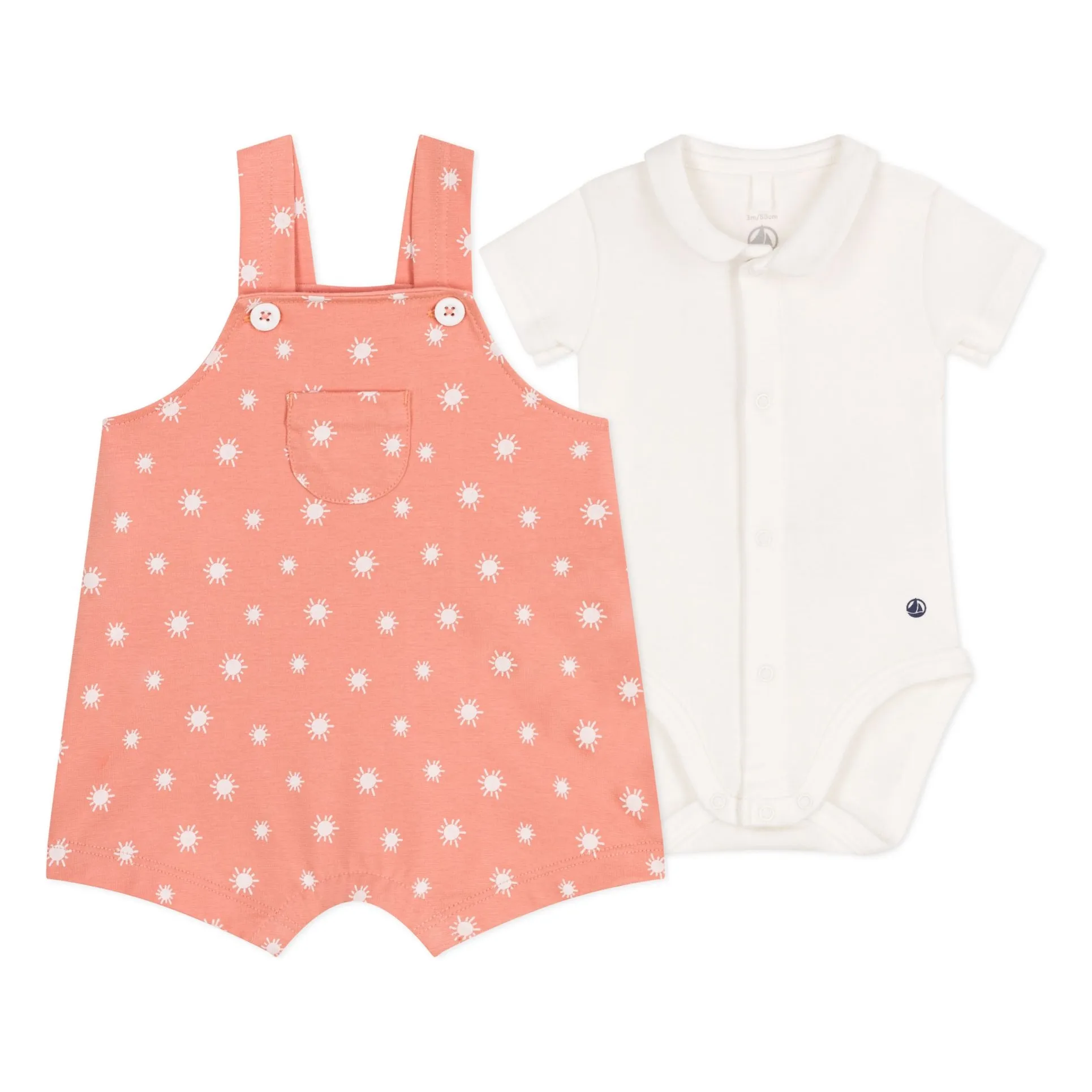 Petit Bateau Unisex Newborn Apricot Barabel Organic Cotton Bodysuit And Dungarees Set