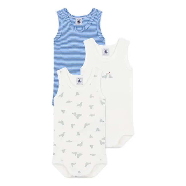 3er-Pack Baby Bodies Seehund Bio-Baumwolle | Blau