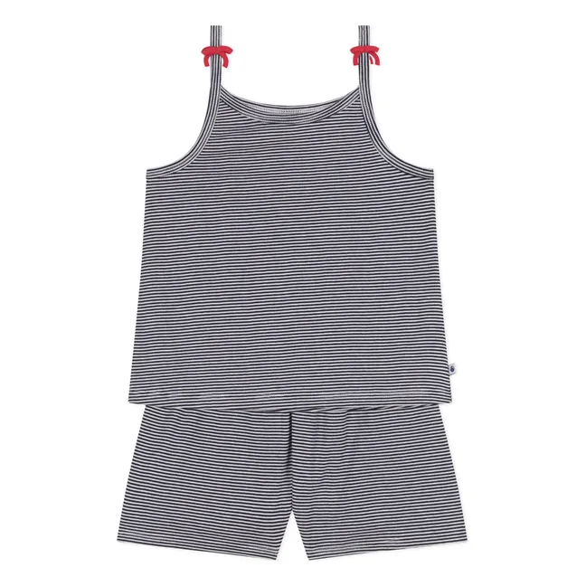 Organic Cotton Brioche Strapped Pyjashort | Navy blue