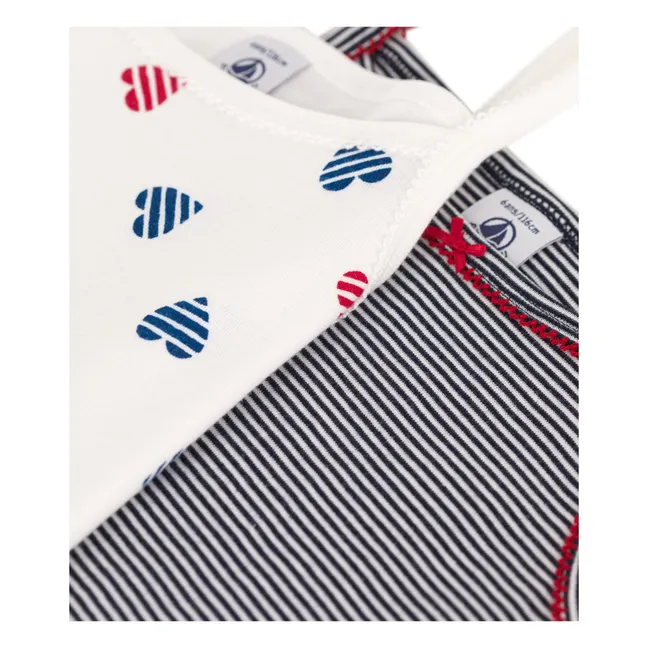 Lote de 2 camisetas de tirantes con corazones a rayas Algodón orgánico | Azul Marino