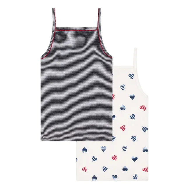 Lote de 2 camisetas de tirantes con corazones a rayas Algodón orgánico | Azul Marino