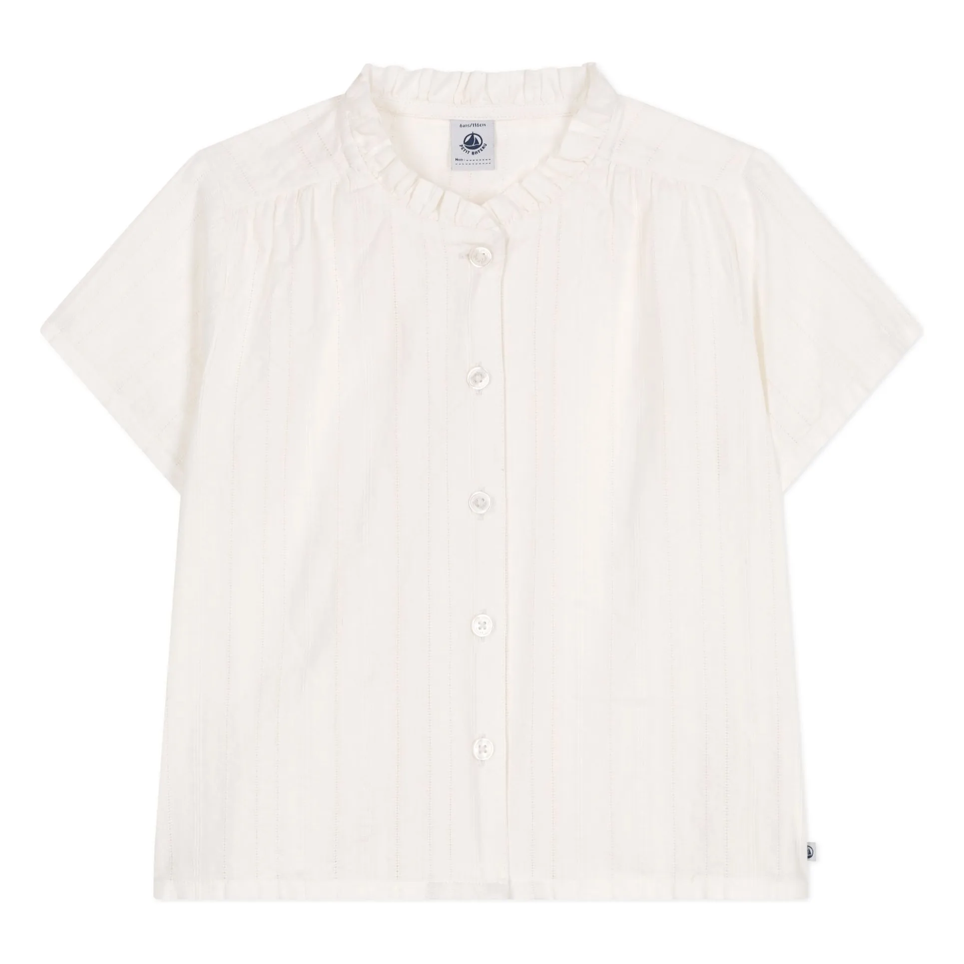 Petit Bateau Girls White Bichou Blouse Popeline Organic Cotton